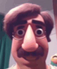 a cartoon man with glasses and a mustache is making a funny face .