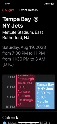 a tampa bay ny jets game is scheduled for saturday august 19