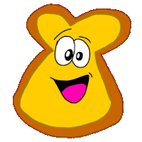 a cartoon drawing of a slice of bread with a smiling face