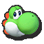 a green yoshi with big eyes and a big mouth is laying down on a white background .