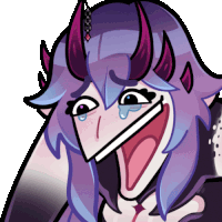 a cartoon of a girl with horns making a funny face with her mouth open