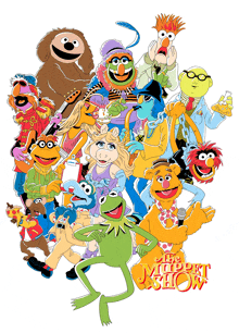 a poster for the muppet show with a frog in the middle