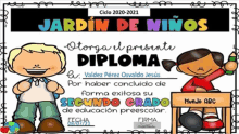 a cartoon of a boy and a girl on a diploma for jardin de niños