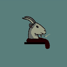 a pixel art drawing of a goat with its tongue out