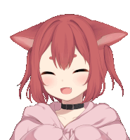 a girl with red hair and cat ears is smiling and wearing a choker