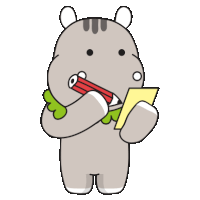 a cartoon hippo is holding a pencil and a piece of paper in its mouth