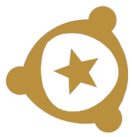 a gold circle with a white star in the middle .