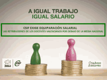 a poster that says a igual trabajo igual salario with two stacks of coins