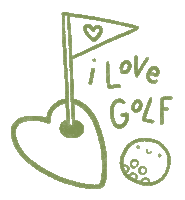 a drawing of a heart shaped golf ball and flag with the words " i love golf "