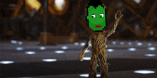 a pixel art of groot with a green mask on