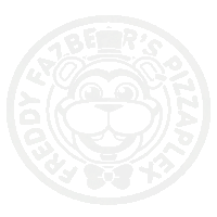 a white logo for freddy fazbear 's pizzaplex with a monkey on it