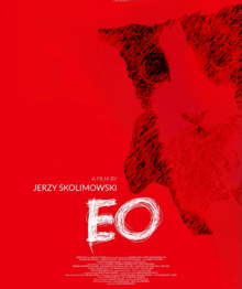 a red poster for a film called eo