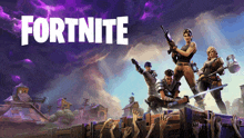 a poster for a video game called fortnite with a group of people holding weapons