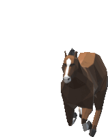 a brown horse with a white spot on its head is running on a white background