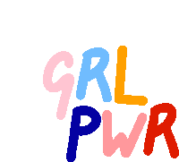 the words grl pwr are written in different colors on a white background .