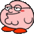 a pixel art drawing of a pink cartoon character wearing glasses .