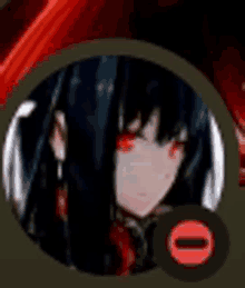 a blurred image of a girl with red eyes in a circle with a red circle in the middle .