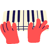 a cartoon illustration of two hands playing a piano