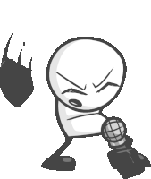 a black and white drawing of a stick figure holding a microphone .