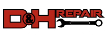 a logo for d & h repair with a wrench