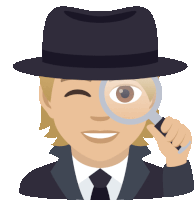 a man in a hat is holding a magnifying glass over his eye