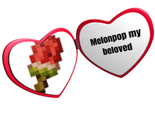 a heart shaped mirror that says melonpop my beloved on it