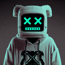 a person wearing a hoodie with a robot face on it