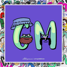 a cartoon drawing of the letter m with a hat on