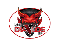 a logo for los diablos rip with a devil head