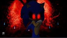 a sonic the hedgehog with red eyes is standing in a dark forest