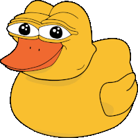 a yellow rubber duck with a big orange beak is smiling