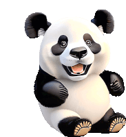 a cartoon panda bear is smiling and looking at the camera