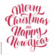 the words merry christmas and happy new year are written in red on a white background