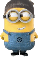 a yellow minion wearing overalls and goggles is standing on a white background