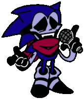 a cartoon drawing of a sonic the hedgehog holding a microphone .