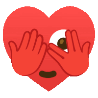 a red heart with a hand covering the eyes of the heart