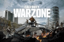 a poster for call of duty warzone shows a group of soldiers riding a tank .