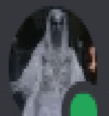 a pixel art image of a ghost with a green circle in the background