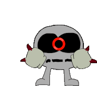 a cartoon drawing of a skull with a red circle in the middle