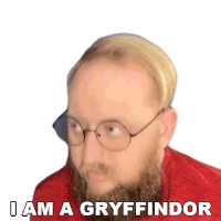 a man with glasses and a beard has the words i am a gryffindor on his face