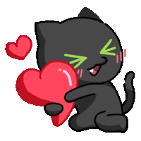 a black cat is holding a red heart in its hands