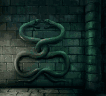 a couple of snakes on a brick wall that looks like the letter s