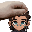 a pixel art of a person 's head being touched by a hand .