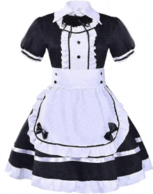 a black and white maid costume with ruffles and a bow