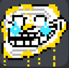 a pixel art of a troll face with tears coming out of its eyes