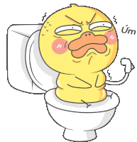 a cartoon of a duck sitting on a toilet with the word um written below it