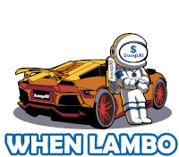 a cartoon of an astronaut standing next to a lamborghini with the words " when lambo " on the bottom