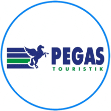 a logo for pegas touristik has a pegasus on it