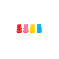 four different colored gummy bears are lined up in a row on a white background