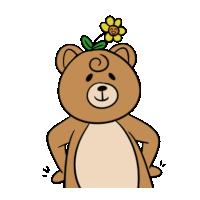 a teddy bear with a flower on his head